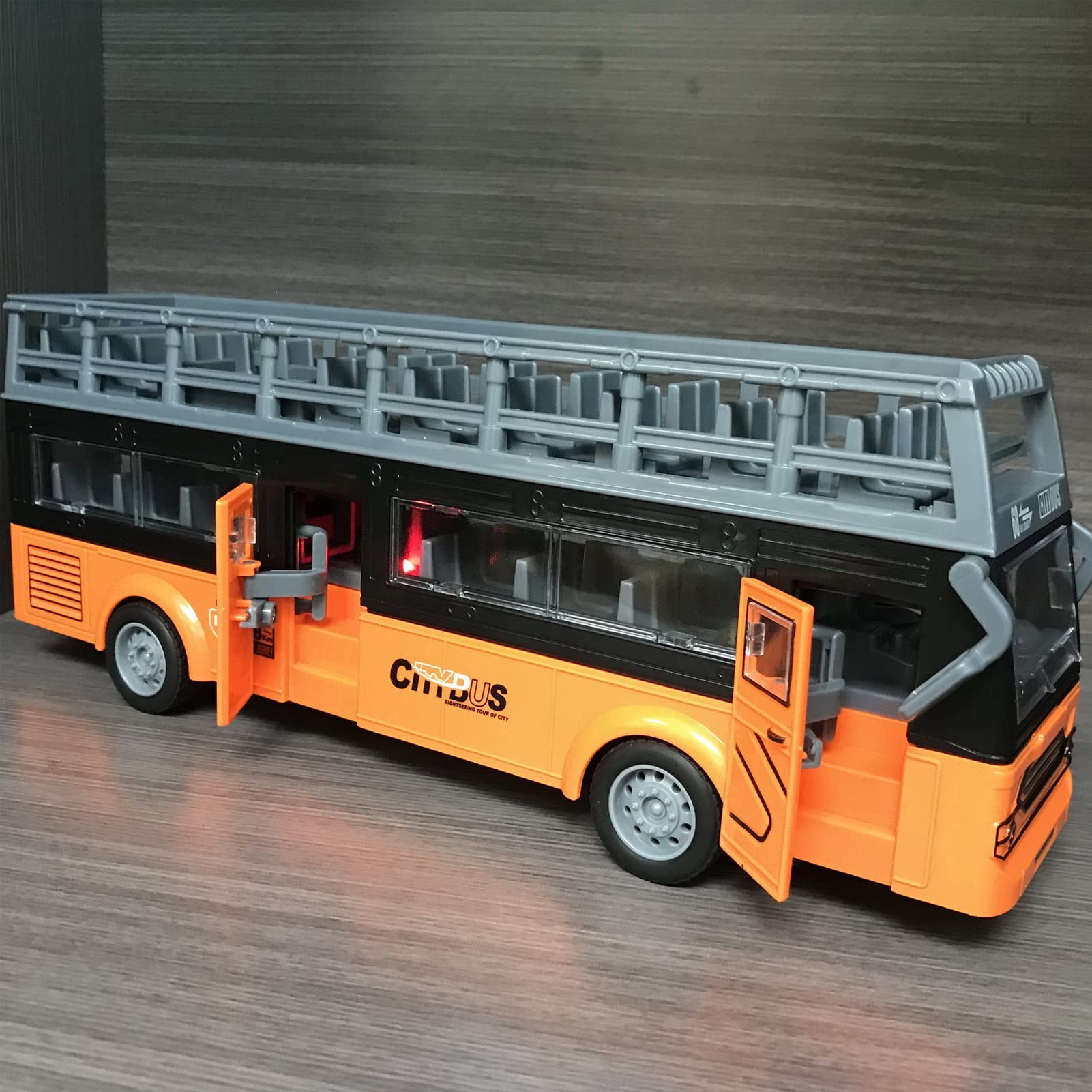 Bus télécommandé, 4 Canaux électroniques, Ouverture des Portes, Fonction D'accélération, Bus RC à Deux étages pour Enfants de 3 Ans et Plus (QH204 9 Bus Touristique)