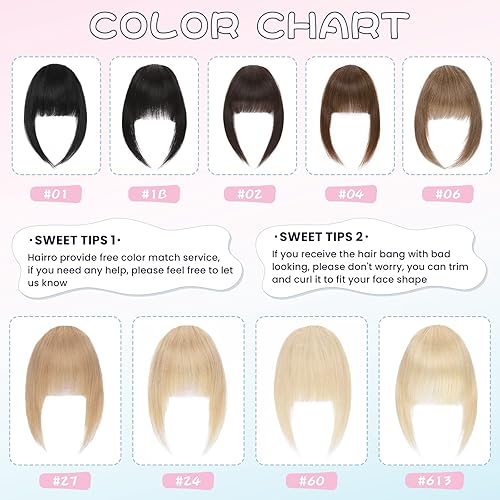 Miniatura 6 de Hairro Flequillo con clip, de cabello humano, fleco francés, con flecos, parte frontal plana, flequillo lateral, clip con cortina de sien, clip en