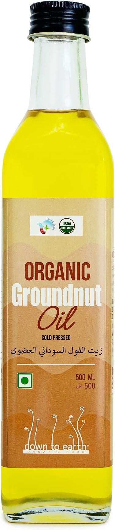 Down To Earth Organic Groundnut Oil; Unrefined; Multipurpose; Cold Pressed Groundnut/Moongfali Oil - 500 ml