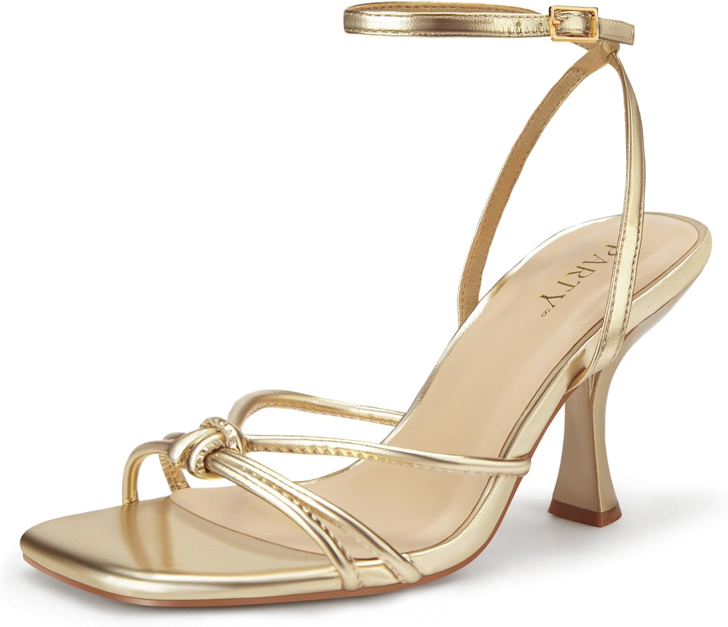 PARTY Women's Square Open Toe Strappy Heeled Sandals 3 inch Stiletto Kitten Heel with Ankle Buckle Strap, Comfortable Slingback Summer Dress Shoes