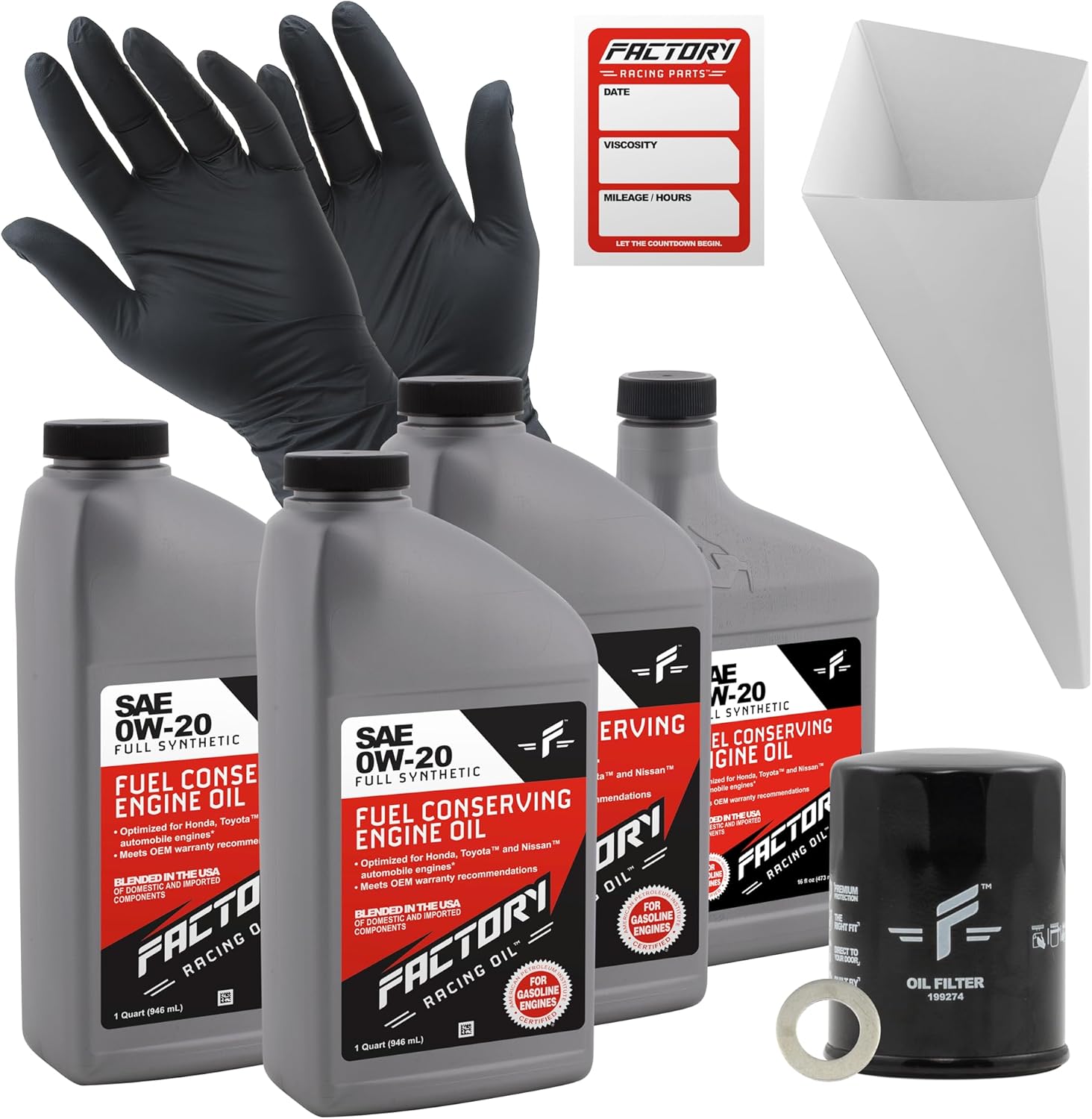 Factory Racing Parts Oil Change Kit Compatible With Honda Civic, Accord, Clarity Hybrid, CR-Z, CR-V, Fit, HR-V, Insight – Includes 3.5 Quarts of SAE 0W-20 Full Synthetic Oil