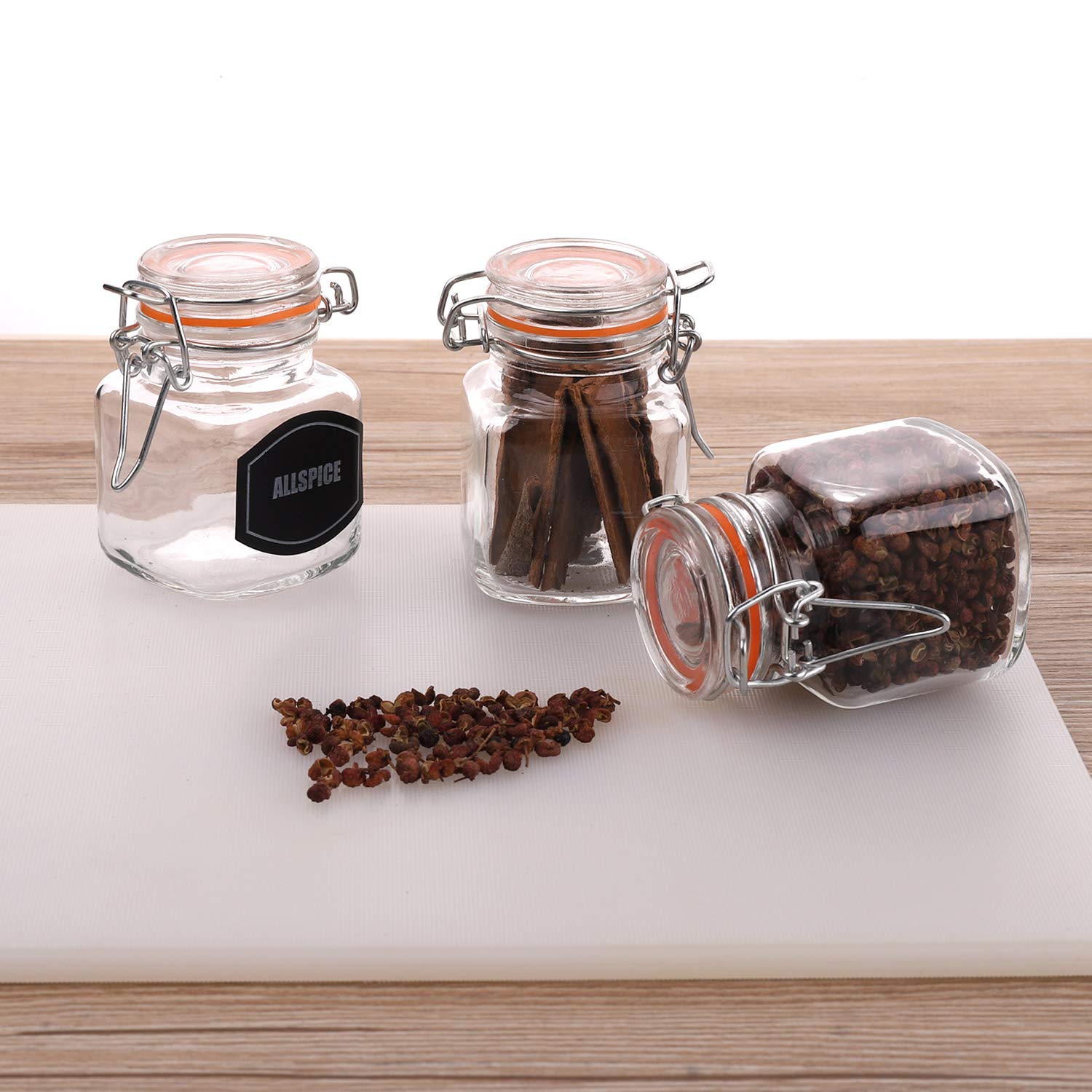 Spice Jars 3.4 oz Airtight Spice Containers 24 Count Flip Top Glass