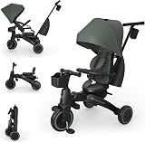Kinderkraft Jazz 3 Dreirad faltbar ab ca. 9 Monaten bis 25 kg, 360° drehbarer Sitz, Halbliegeposition vorwärts/rückwärts, UPF 50+ Verdeck wasserabweisend, Freilauf & Lenkermodus, Grün - 1
