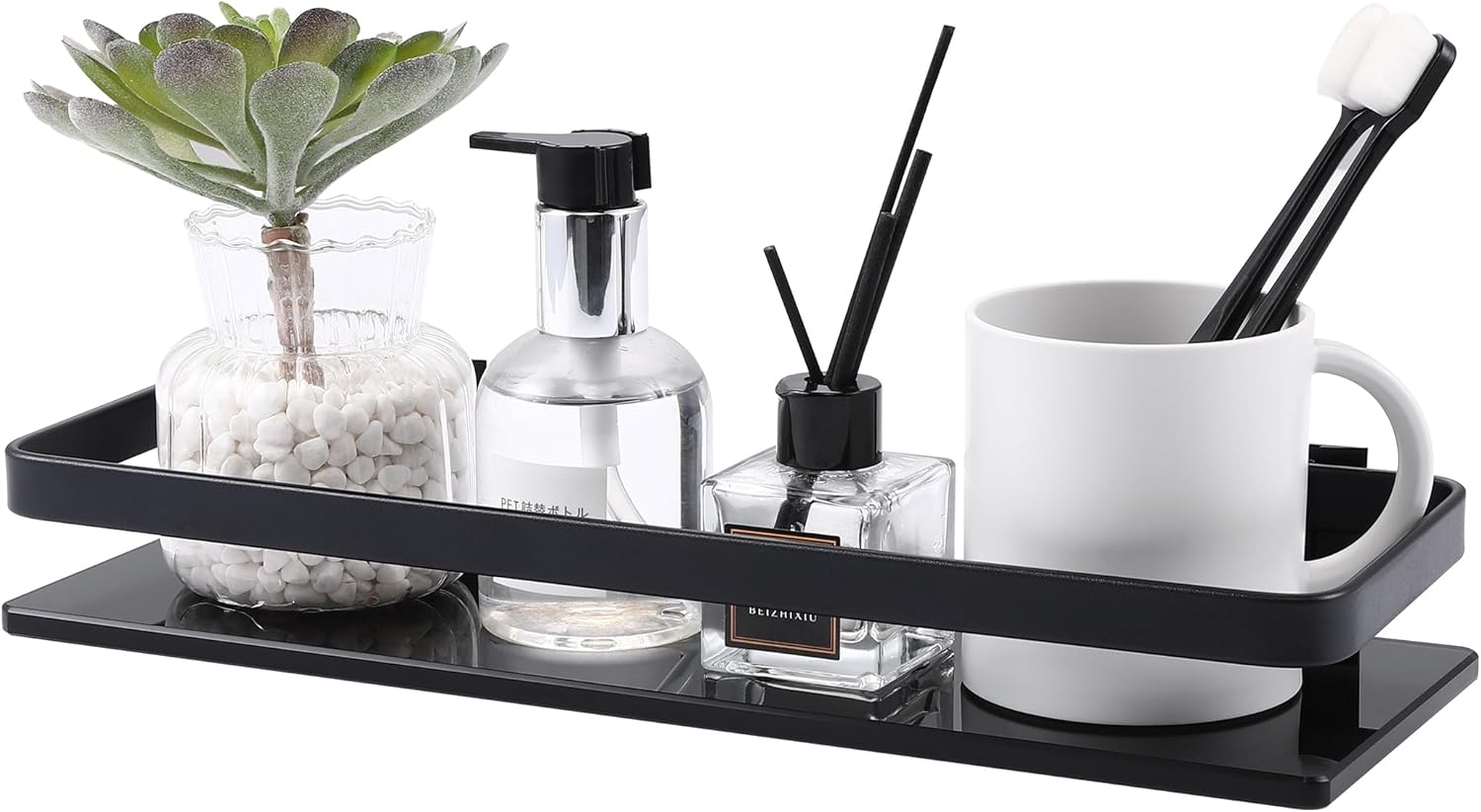 KES Aluminum Glass Bathroom Shelf, Black Extra Thick Tempered Glass Rectangular, 1 Tier Floating Shelf Wall Mounted, BGS4126A-BK