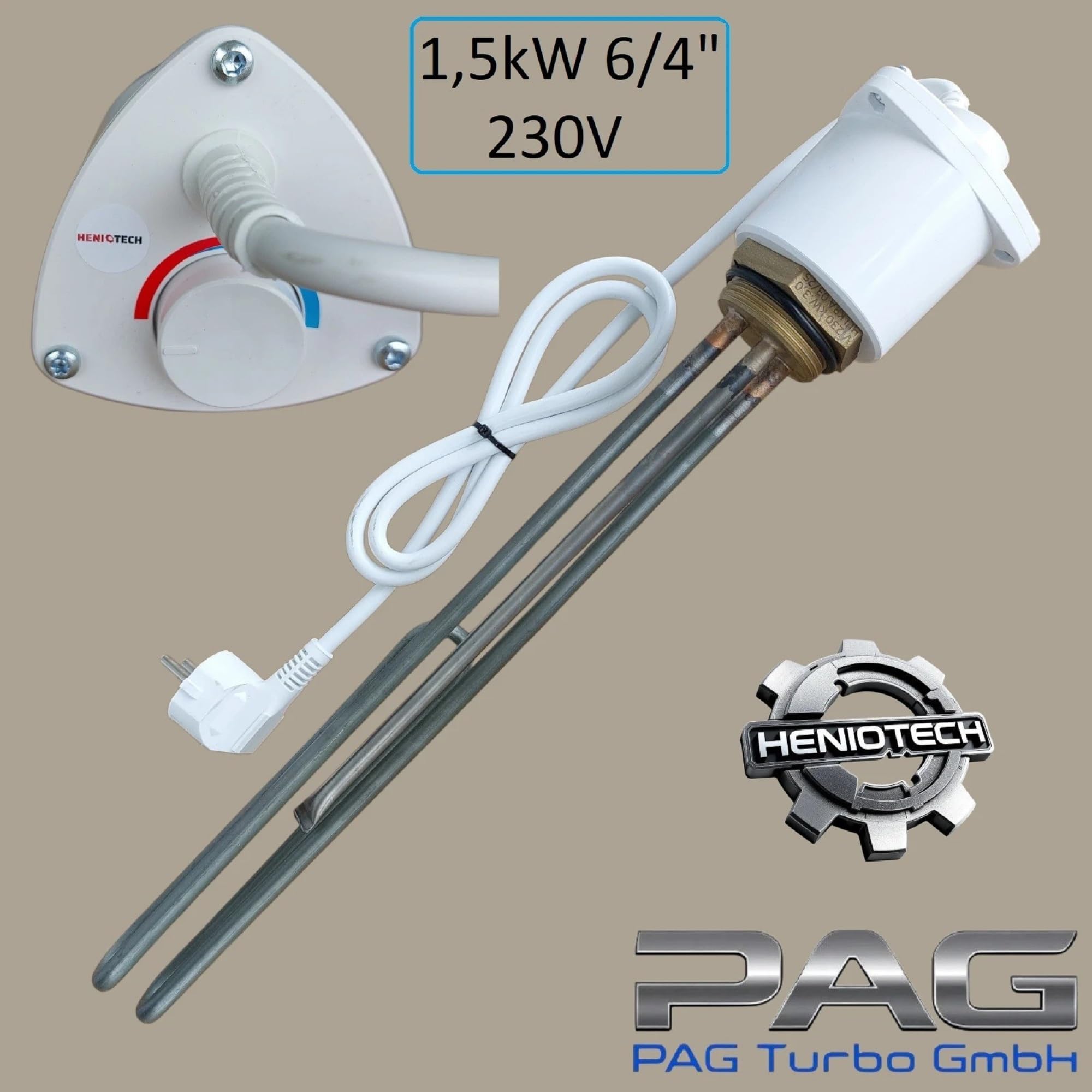 230V Heizstab Heizpatrone für Boiler m. Thermostat 1,5kW Gewinde 6/4" (ca. 47,4 mm) (6/4" - 1,5kW) - von PAG Turbo GmbH®