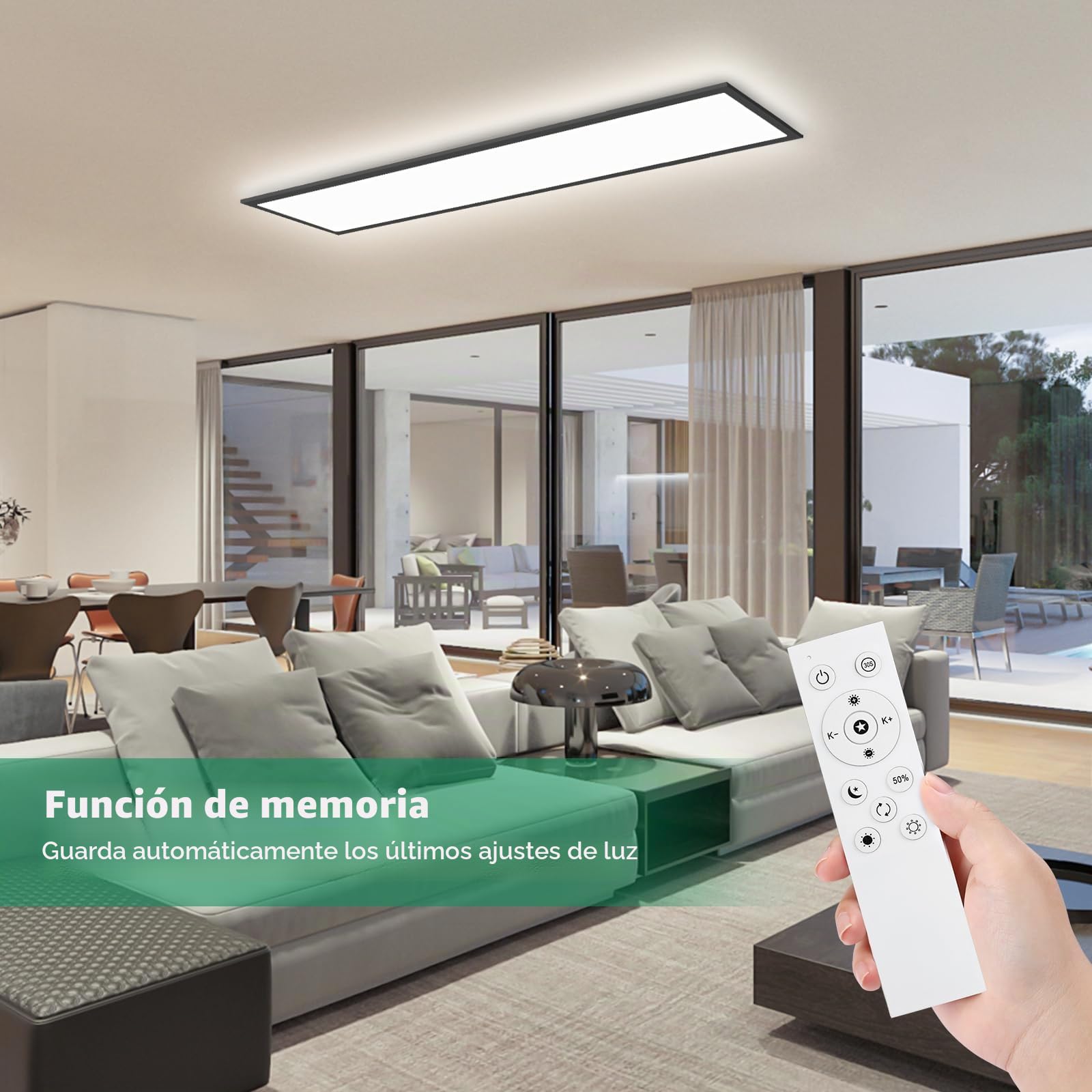 Oraymin Lámpara de Techo LED Panel Dimmable 120x30CM con Control Remoto, 36W 3960LM, Panel de Techo con Función de Memoria, 3000K-6500K, Luz de Día, para Cocina, Oficina, Garaje, Sala de Estar