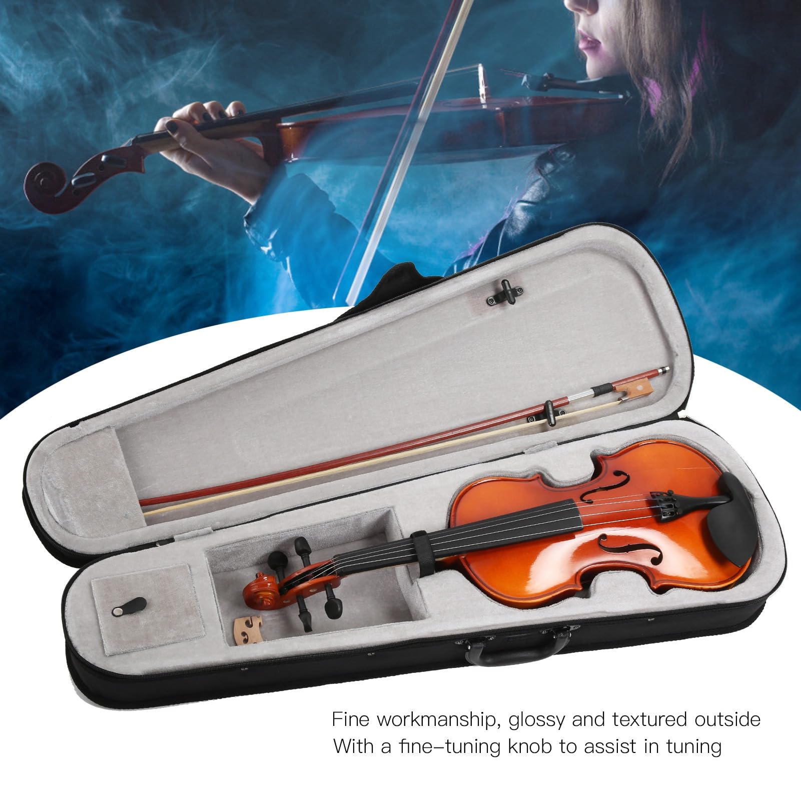 Strumento per Principianti per Violino 4/4 in Legno Massello Naturale per Studenti - Kit Completo con, Ponte, Colofonia e Custodia