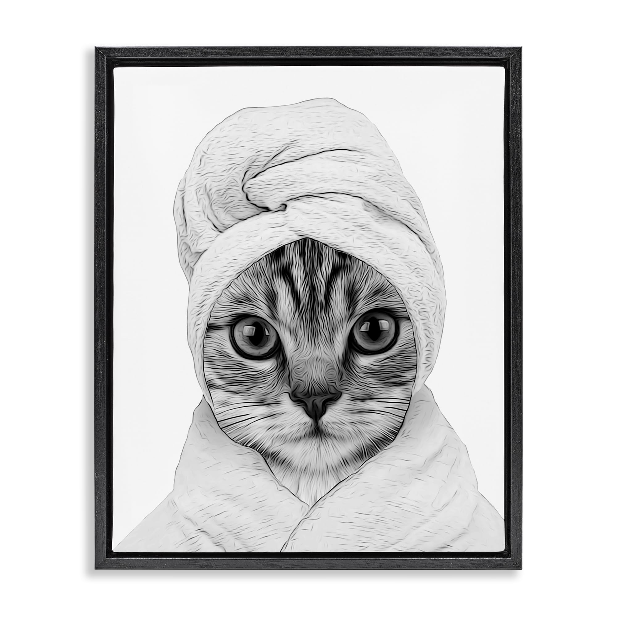 Funny Cat Bathrobe Portrait, 17 x 21 Inch Canvas in Floater Frame
