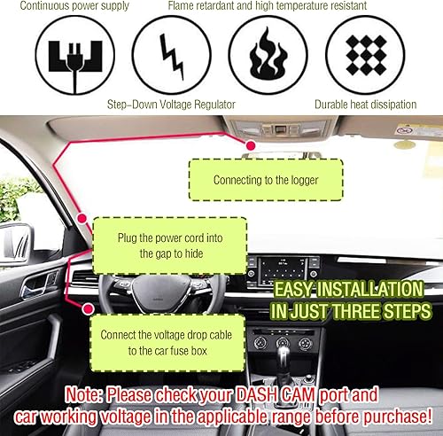 Miniatura 5 de Kit de cable de cámara de tablero USB C de 9.68 pies - 12V-30V a 5V 2.5A cargador de cámara de tablero de automóvil+4 tapones de fusible de coche de
