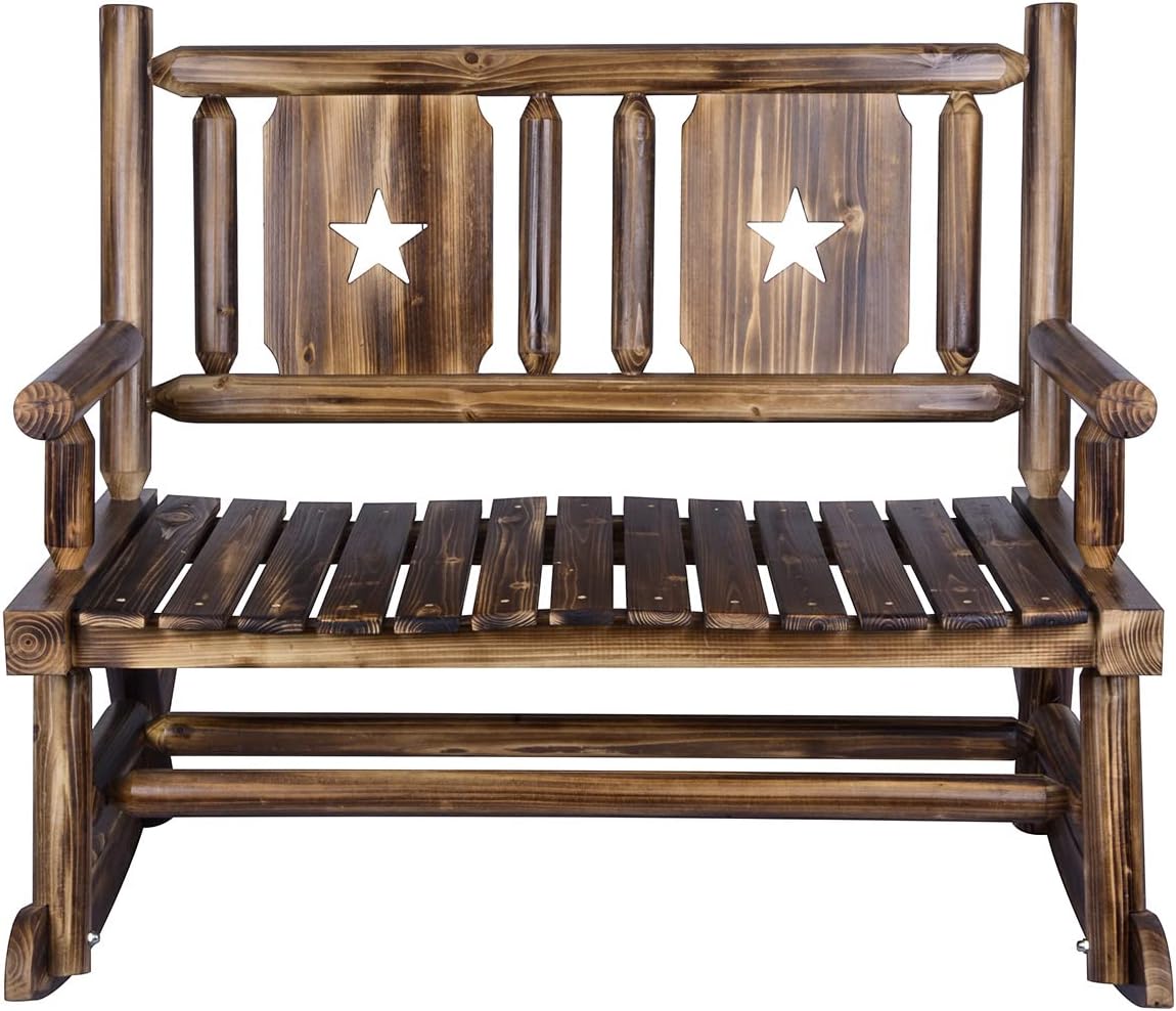 XCSOURCE Outdoor Rocking Bench, Wooden Double Outdoor Patio Rocker Chair for 2 Persons, Rustic Log Porch Bench for Farmhouse Decoration (Brown)