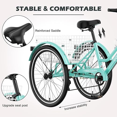 Miniatura 76 de ABORON Triciclo para adultos, bicicleta de 3 ruedas para adultos, triciclo para adultos, llantas de doble pared, triciclo para mujeres y hombres