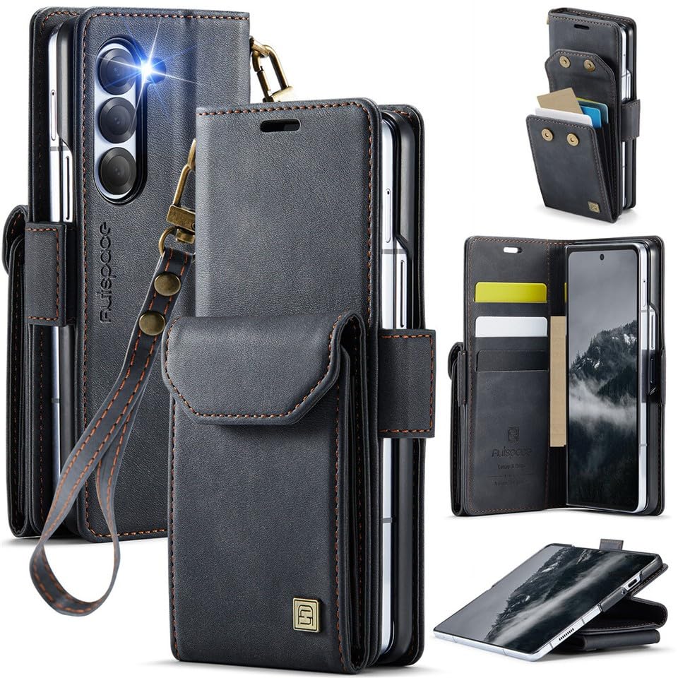 Housse rabat magnétique Samsung Galaxy Z Fold 7, étui élégant en cuir noir anti-rayures