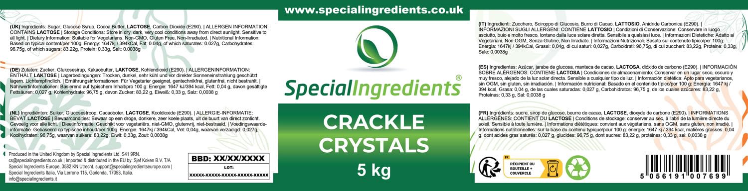 Special Ingredients Crackle Crystals Sucre Pétillant 5kg - Popping Candy pour la décoration de gâteaux, desserts, mousses, glaces, sorbets, gelées, cupcakes, pâtisserie & cocktails