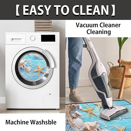 Miniatura 4 de Pardick Tapete semicircular con temática de playa, de madera de mar, antideslizante, suave, de medio círculo, lavable, duradero, decoración de media