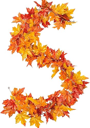 Paquete de 2 guirnaldas de hojas de arce artificiales de otoño de 5.6 pies, guirnalda de follaje de hojas de otoño falsas para interiores y