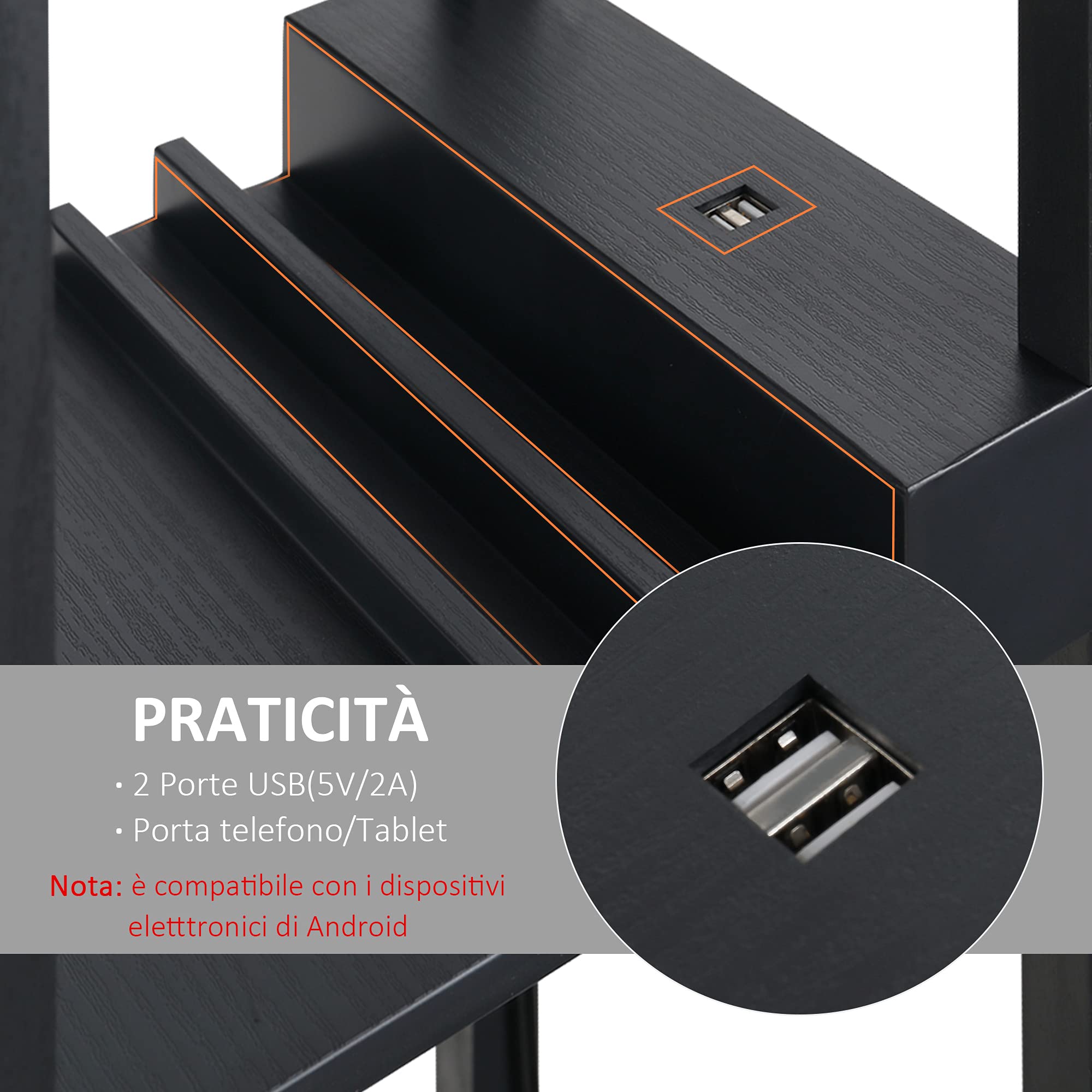 HOMCOM Lampada da Terra Moderna con Ripiani 26 x 26 x 160 cm Nero e Bianco | Lampadina, Illuminazione Interna Salvaspazio, da Soggiorno, Cotone, MDF