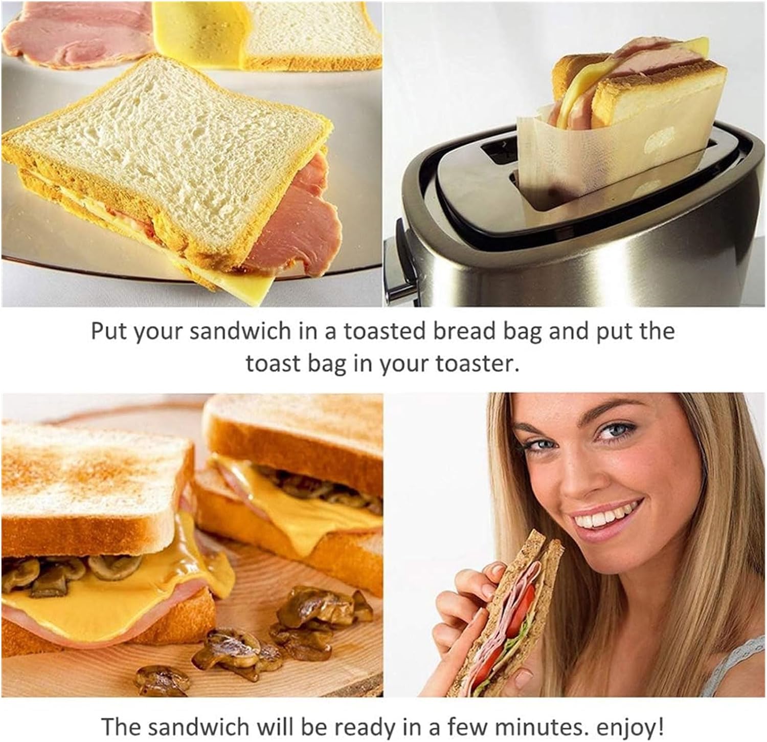 Of 10 Bags Bread Toaster Accessory Toaster Bag Fiberglass for Bread Machines Toasted Sandwich Bag