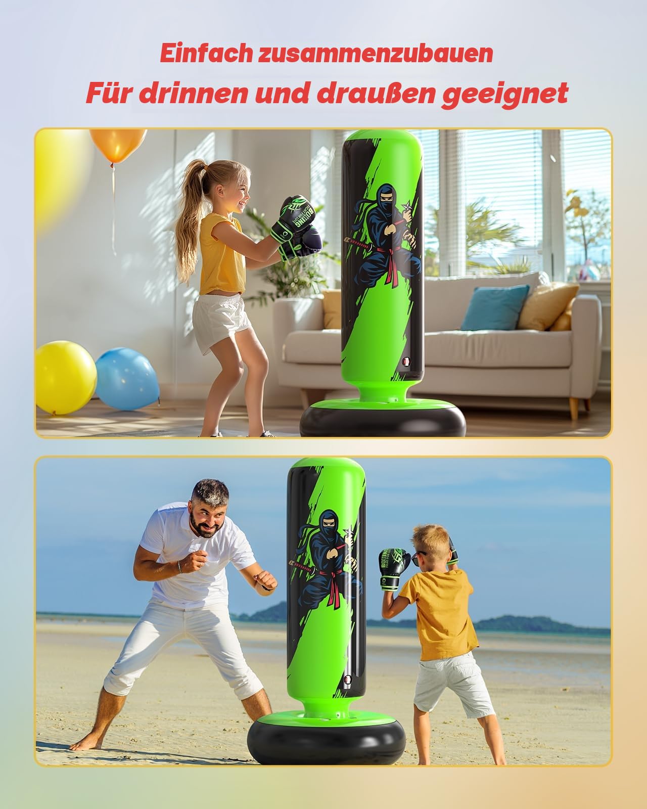 QPAU Boxsack für Kinder, freistehend, für 3-8 Kinder, Punching Ball, Geschenke für Jungen und Mädchen, Boxsack-Set für Karate, Taekwondo, MMA
