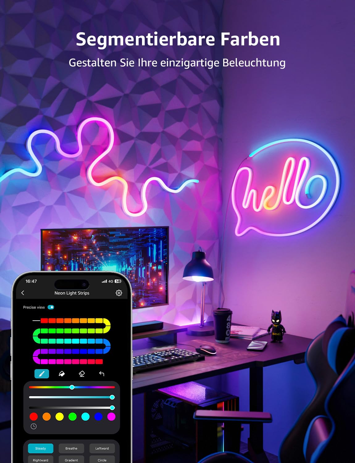 Lepro Neon AI LED Strip 6m, RGB LED Streifen mit App-, Musik- und Sprachsteuerung, kompatibel mit Alexa & Google Assistant, für Wohnzimmer, Gaming, Party, Wanddeko, Personalisierter KI-Lichtdesigner