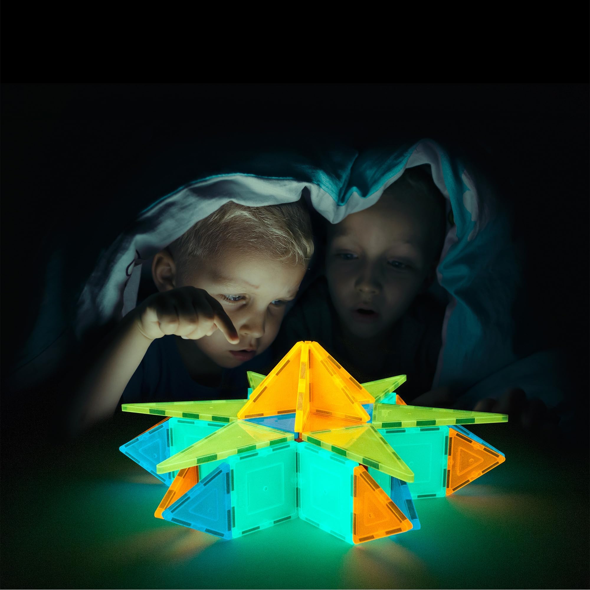 PicassoTiles Kids Toy Building Block Set Glow in The Dark Children Construction Kit Magnet Tiles Magnetic STEM Interlocking Playboard Educational Learning Stacking Blocks Child Brain Development PT60 - Image 2