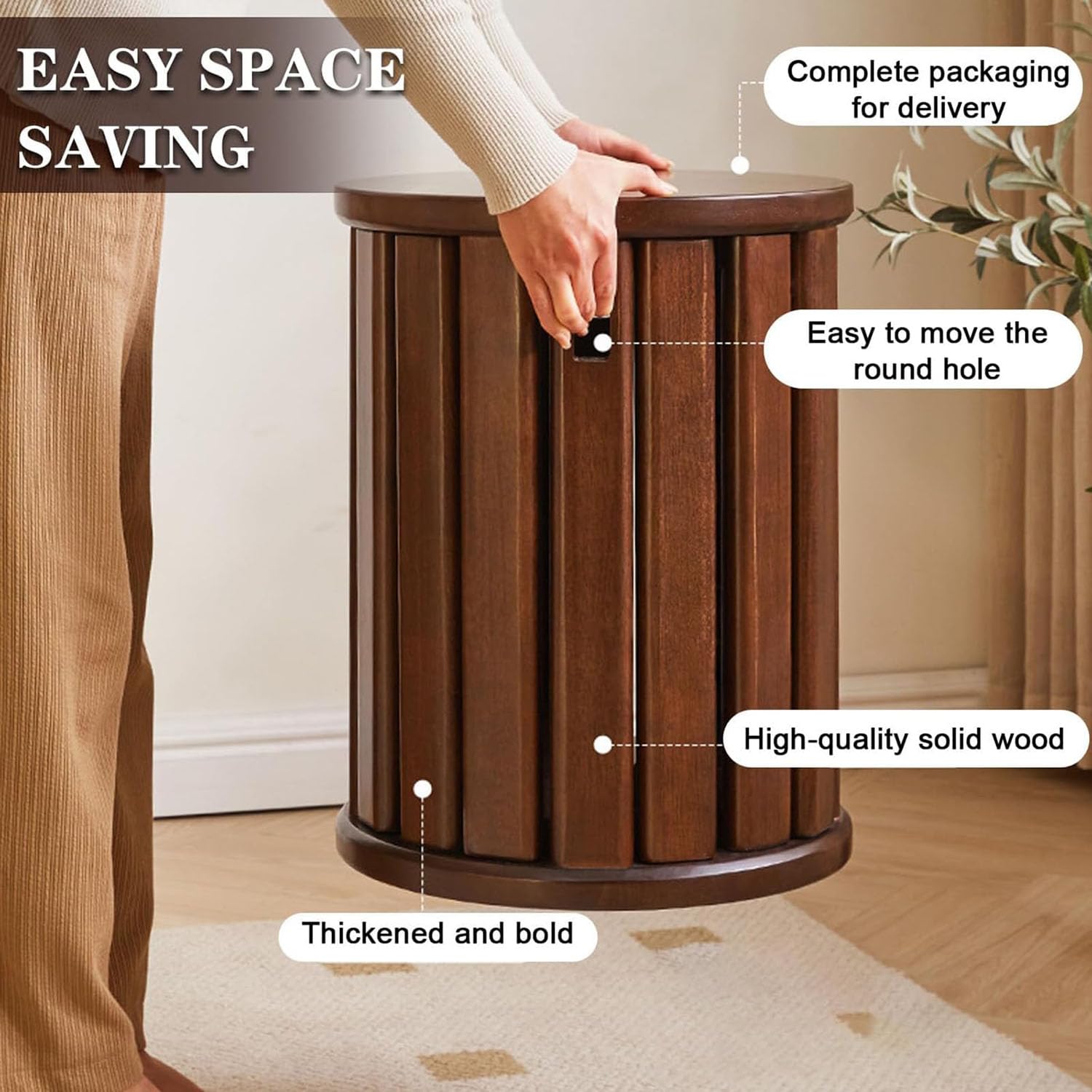 Set di 4 sgabelli impilabili in legno massello, sgabello impilabile multifunzionale, design minimalista salvaspazio per soggiorno, camera da letto, cucina, sala da pranzo