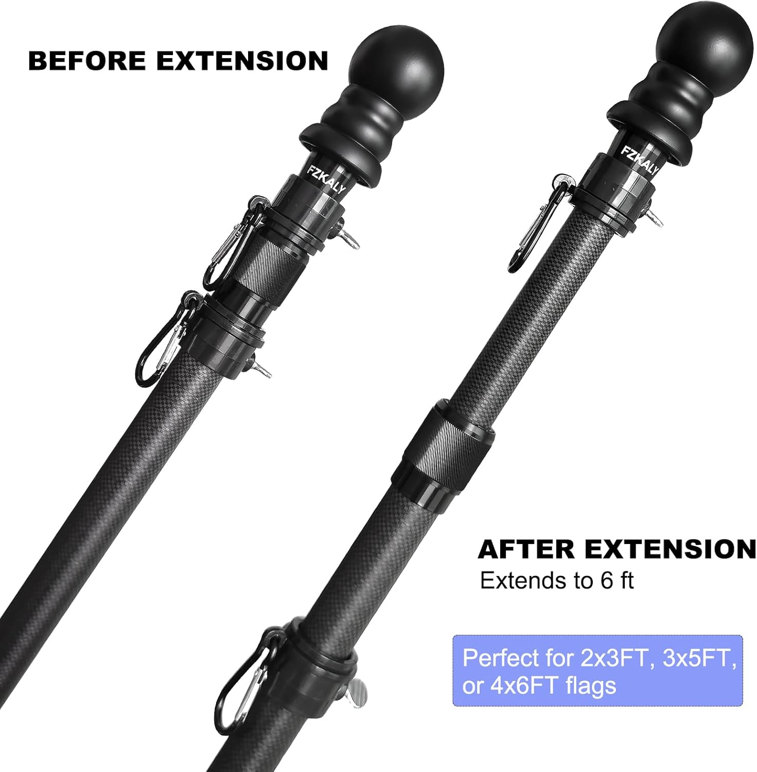 Flag Pole 3–6 FT Telescoping Carbon Fiber – Premium Outdoor Adjustable Flagpole with 360° Tangle-Free Spinning Rings, Twist Lock, Lightweight for House, RV, Truck, Boat, Camping - Image 4