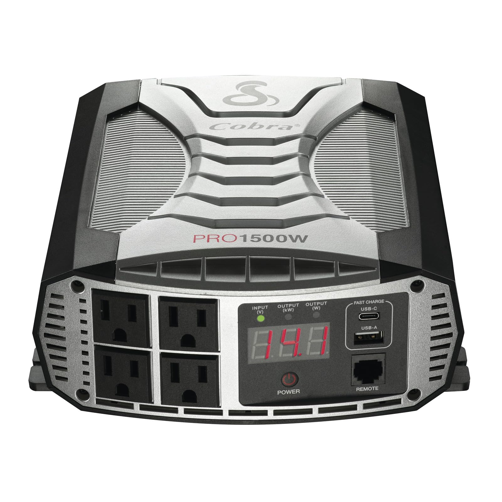 Cobra pro 1500w professional grade power inverter, portable 1500-watt car charger, 4 grounded ac outlets, 2 fast charge usb ports and remote controller (cpialcdg1) compatible