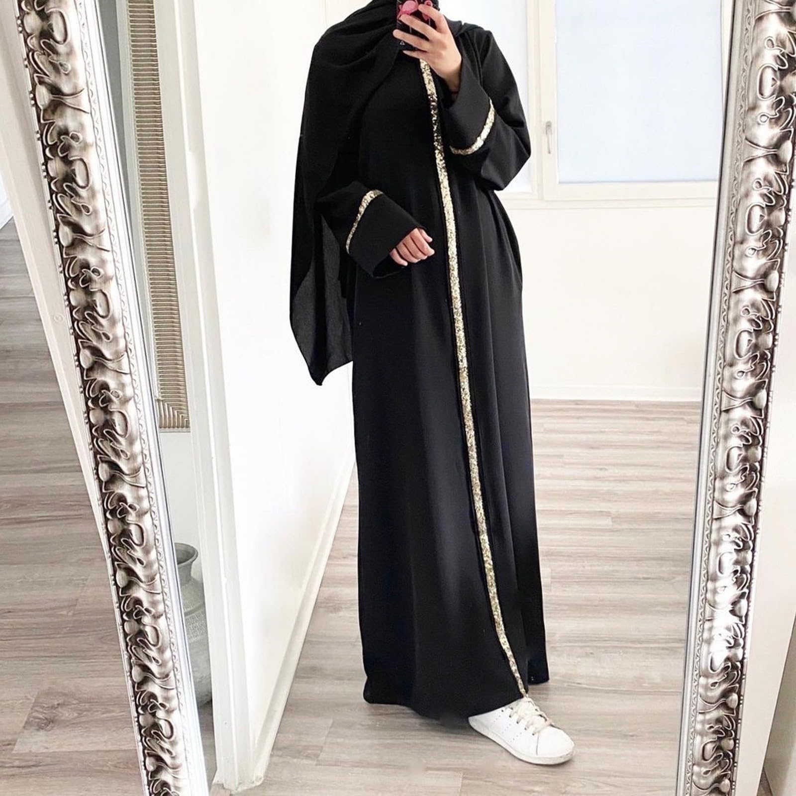 DeaAmyGline Muslimische Kleider Damen Lang Abaya Maxikleid Chiffon Langarm Gebetskleid Ramadan Kaftan