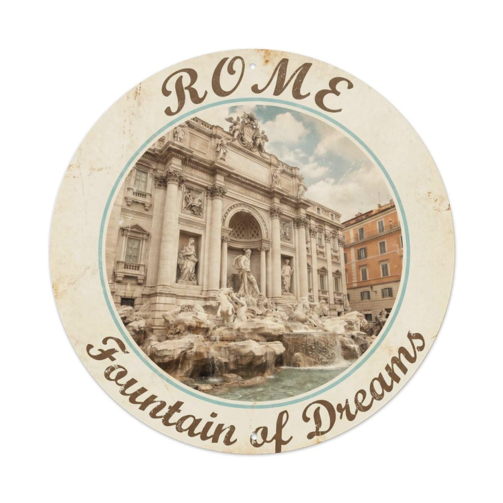 Vintage Travel Trevi Fountain Rome Metal Tin Sign