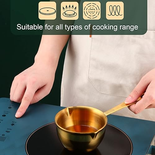 Miniatura 4 de Cacerola de acero inoxidable, sartén antiadherente multiusos con boquilla de vertido para cocinar, calentar, aceite de chocolate caliente con leche,