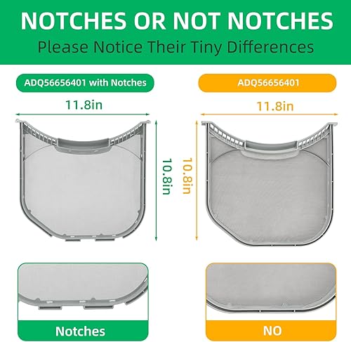 Miniatura 2 de ADQ56656401 Reemplazo del filtro de pelusa para secadora LG Kenmore, con muescas, sustituye a ADQ566564 AP4457244 PS3531962 DLEX3700W DLEX3570W