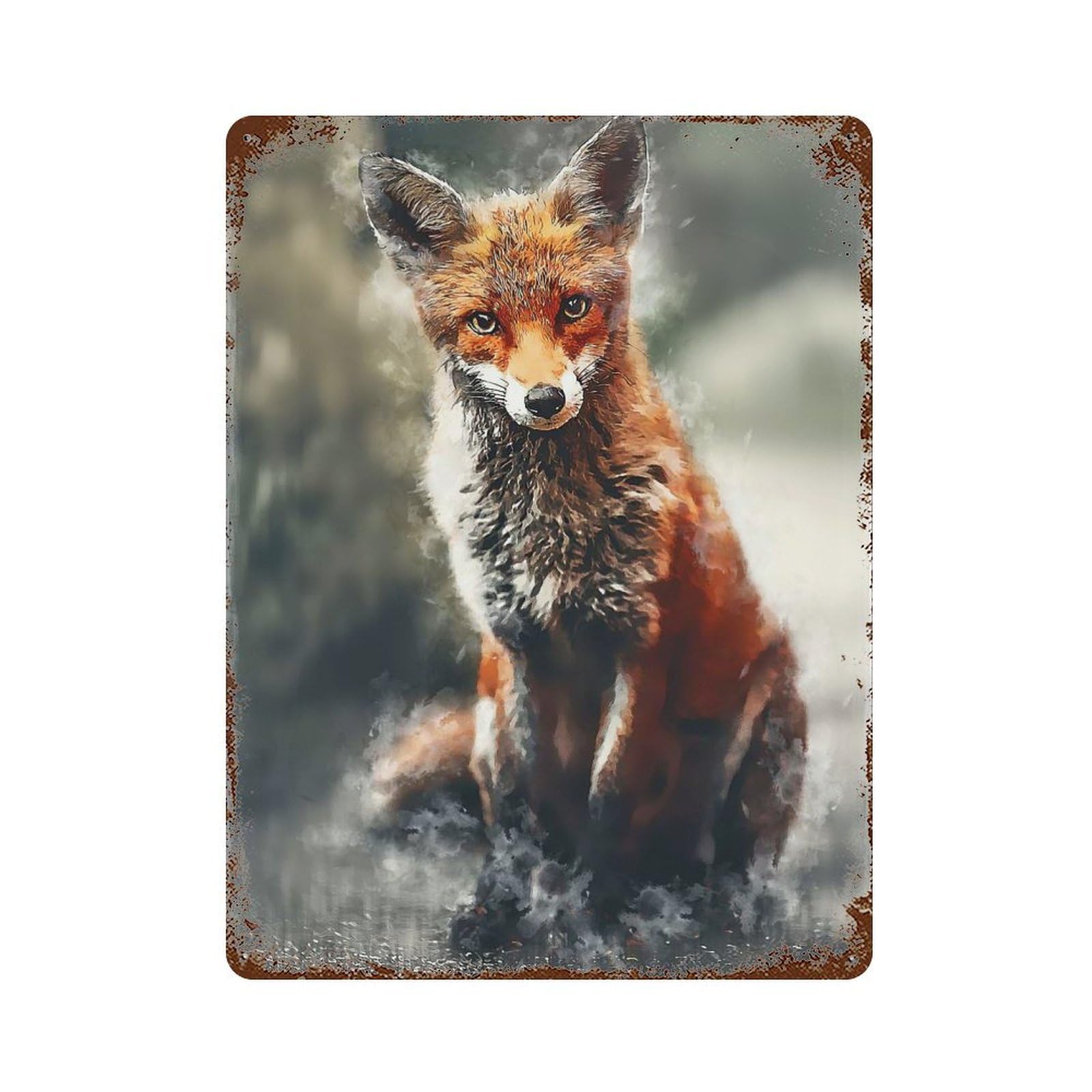 Rust Effect Fox 5 Rusty Metal Tin Sign 15.7"x11.8", Farmhouse Wall Decor for Cafe, Home Bar And Lounge Decor