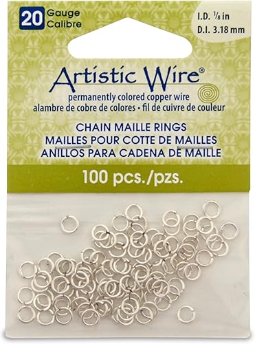 Artistic Wire Calibre 20, anillos de cadena para correo, redondos, resistentes al deslustre, 18 pulgadas  0.125 in, 100 unidades