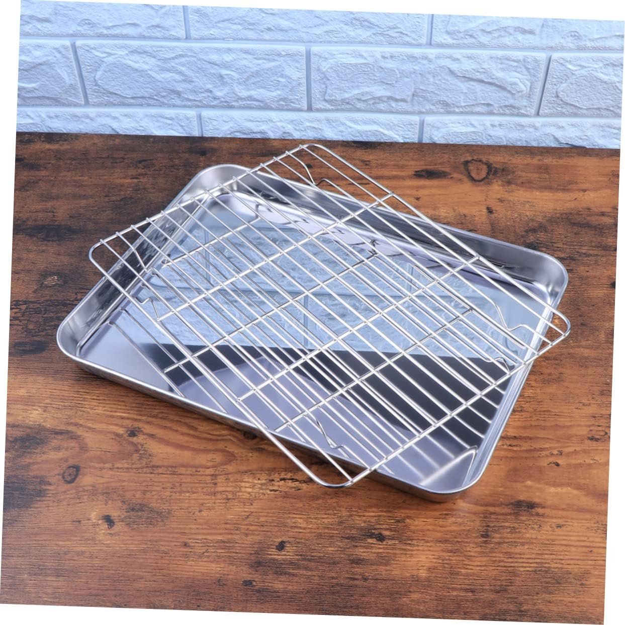 2pcs Stainless Steel Baking Sheet and Rack Set Bakeware Pan for Cakes Cookies and Puddings Easy Cleanup Cooling Rack Tools for Home and Restaurant