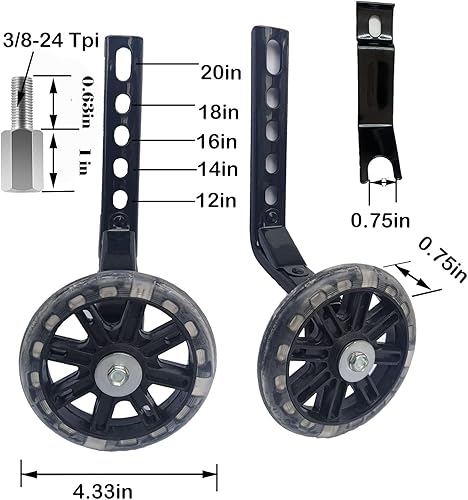 Miniatura 2 de Flash Mute - Ruedas de entrenamiento para bicicleta de 12, 14, 16, 18, 20 pulgadas, velocidad variable y velocidad única (negro)
