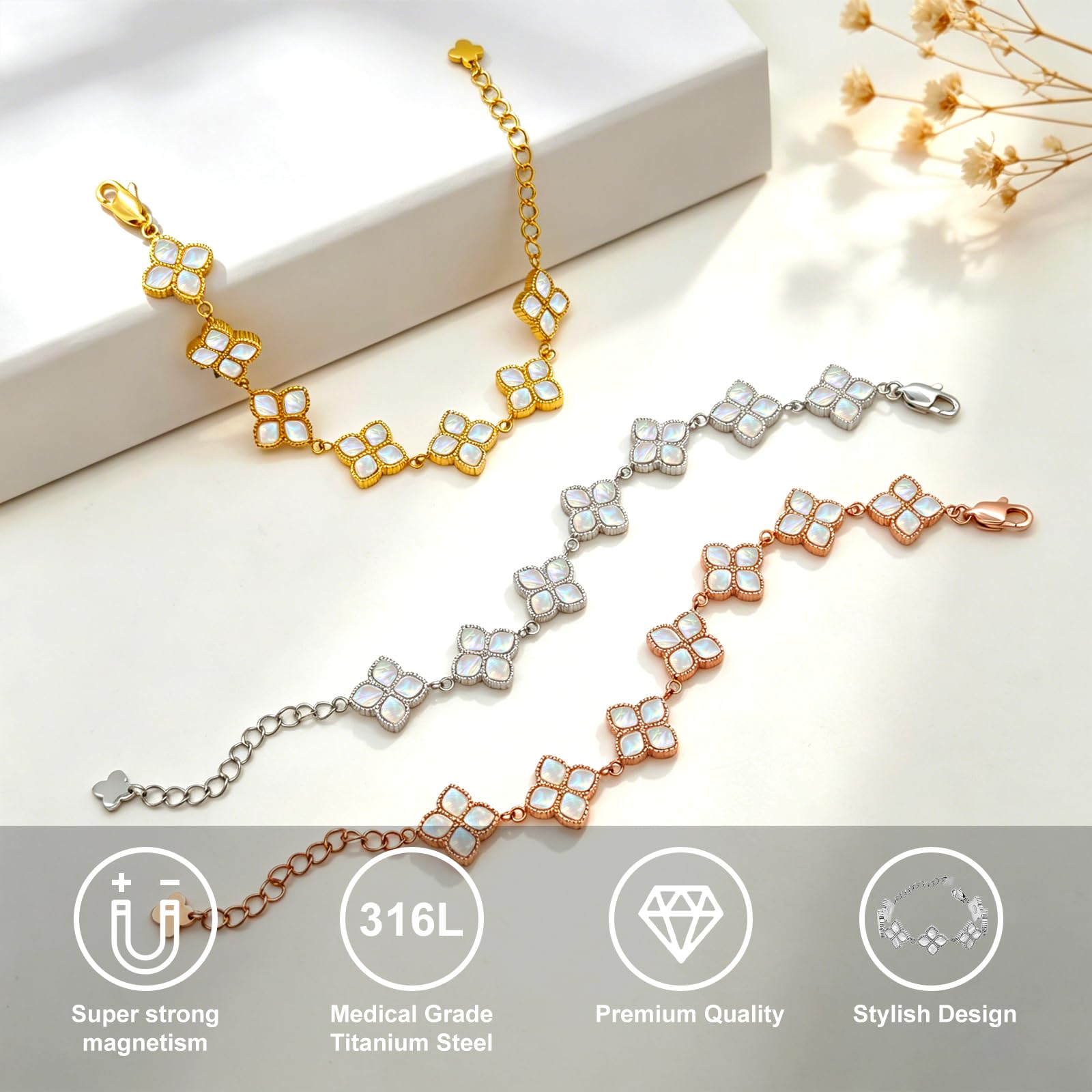 Bracelet magnétique pour femme, bracelets magnétiques en acier inoxydable, aimant pour femme