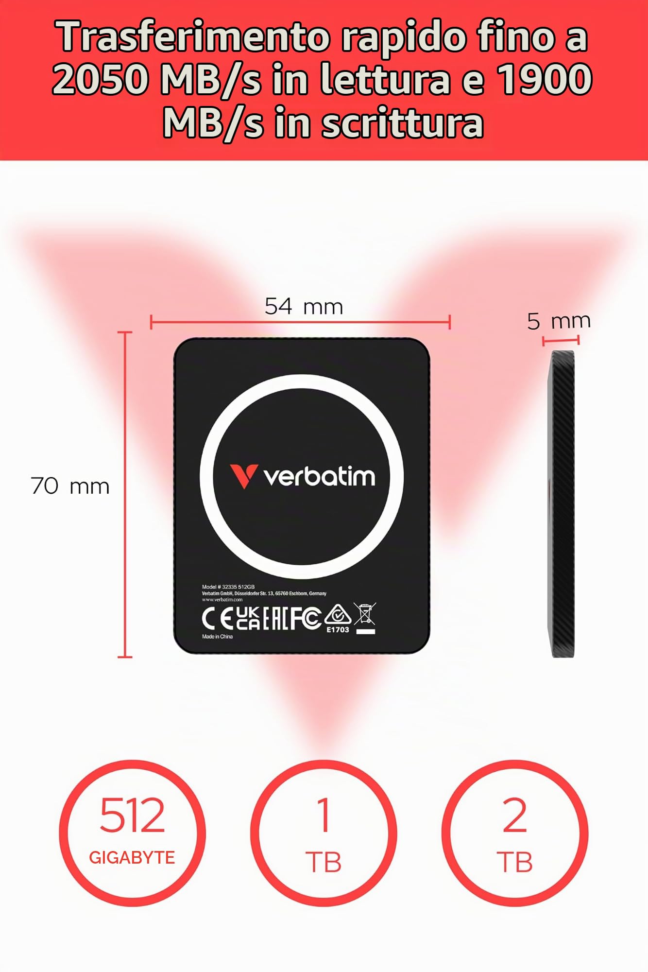 Verbatim Snapback Ultra Slim Ssd 512gb Usb TipO-C Usb 3.2 Gen 2x2 Nero (verbatim Snapback Ultra Slim Ssd Usb 3.2 Gen 512gb Black)