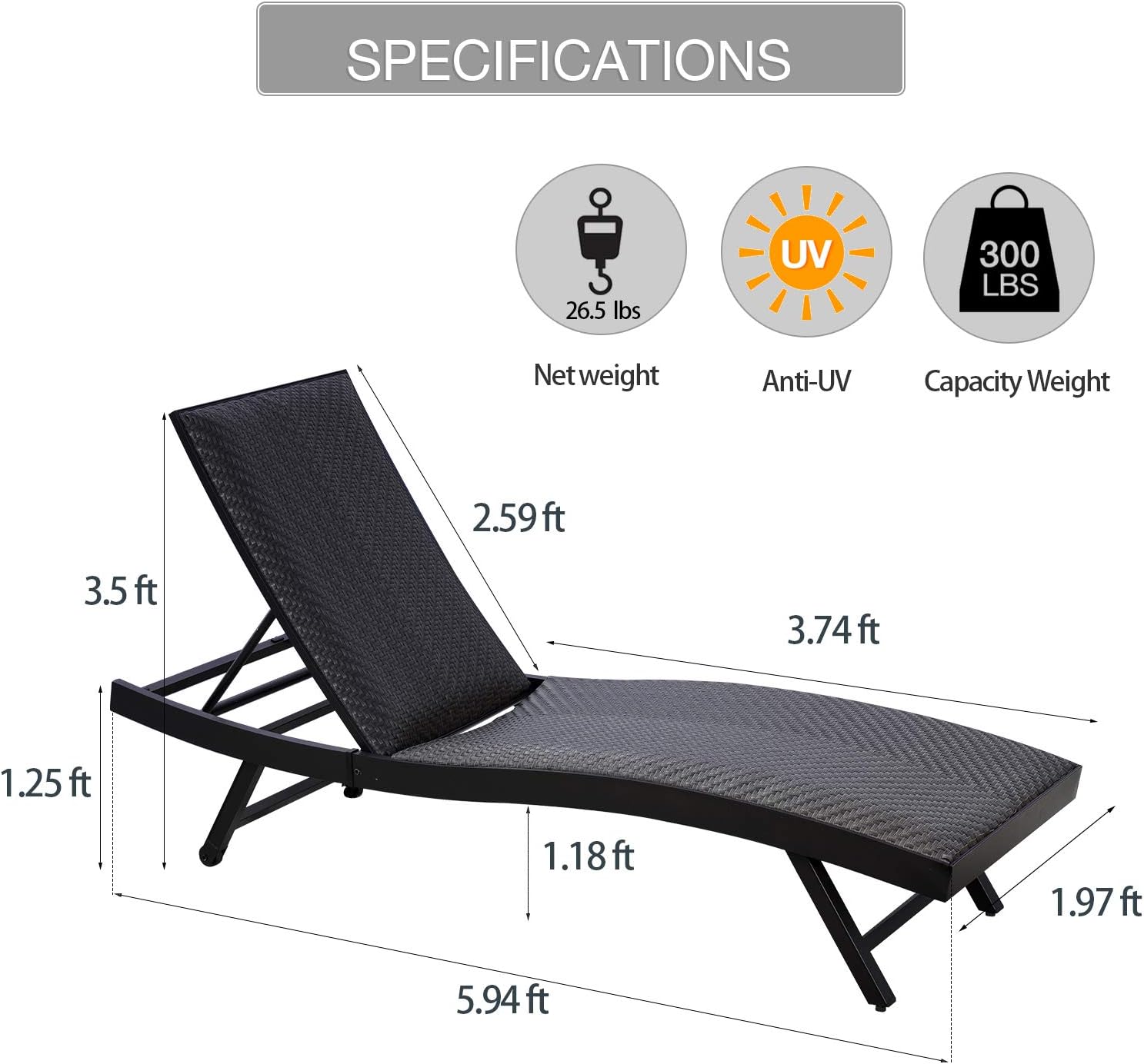 Buy Set Of 2 Outdoor Chaise Lounge Chair Wicker Patio Lounger Chairs With Adjustable Backrest Padded Quick Dry Foam For Beach Poolside Online In Indonesia B08zss3tt6