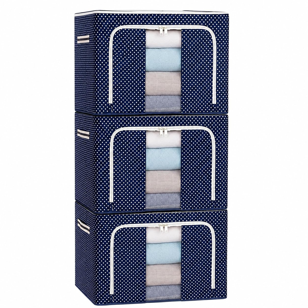 Obliss Oxford Cloth Storage Box with Steel Frame | Foldable Wardrobe Organizer with Zipper, Clear Window & Handles | Clothes Storage Organiser for Wardrobe | 24 Litre, Large pack of 3-image-17