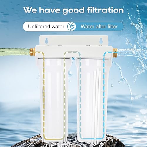 Miniatura 4 de Sistema de filtro de agua dual externo RV incluye soporte de montaje y dos filtros, dos accesorios de latón GHT de 34 pulgadas para caravanas,