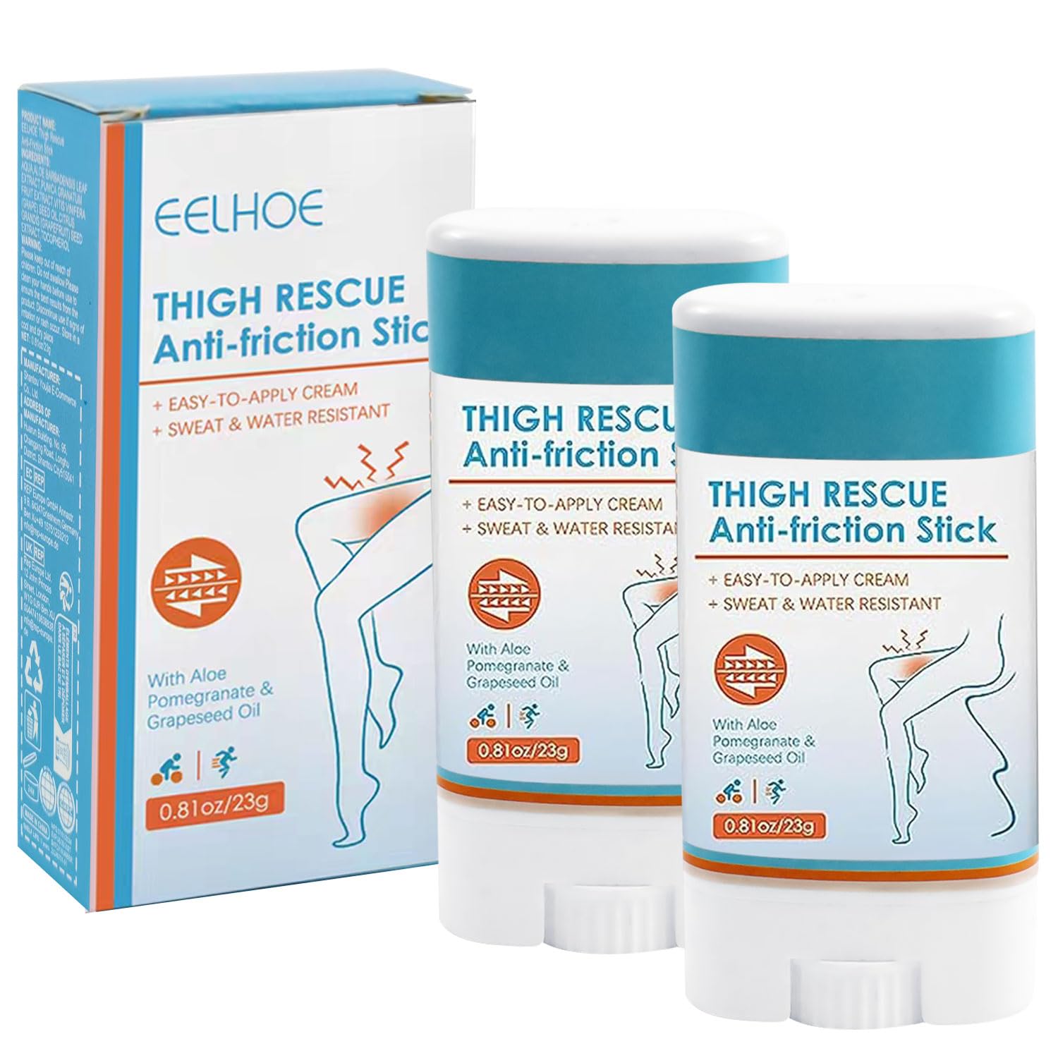 Pack of 2 Anti Friction Cream, Summer Saver Anti Wound Rubbing Stick, Waterproof Anti Chafing Stick Thigh