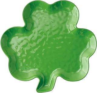 UPware Shamrock Shaped Melamine Serving Plate, St. Patrick’s Day Party Tray, Festive Clover Design, for Snacks, Appetizers, and Desserts, Green, 11.25 x 11 Inch