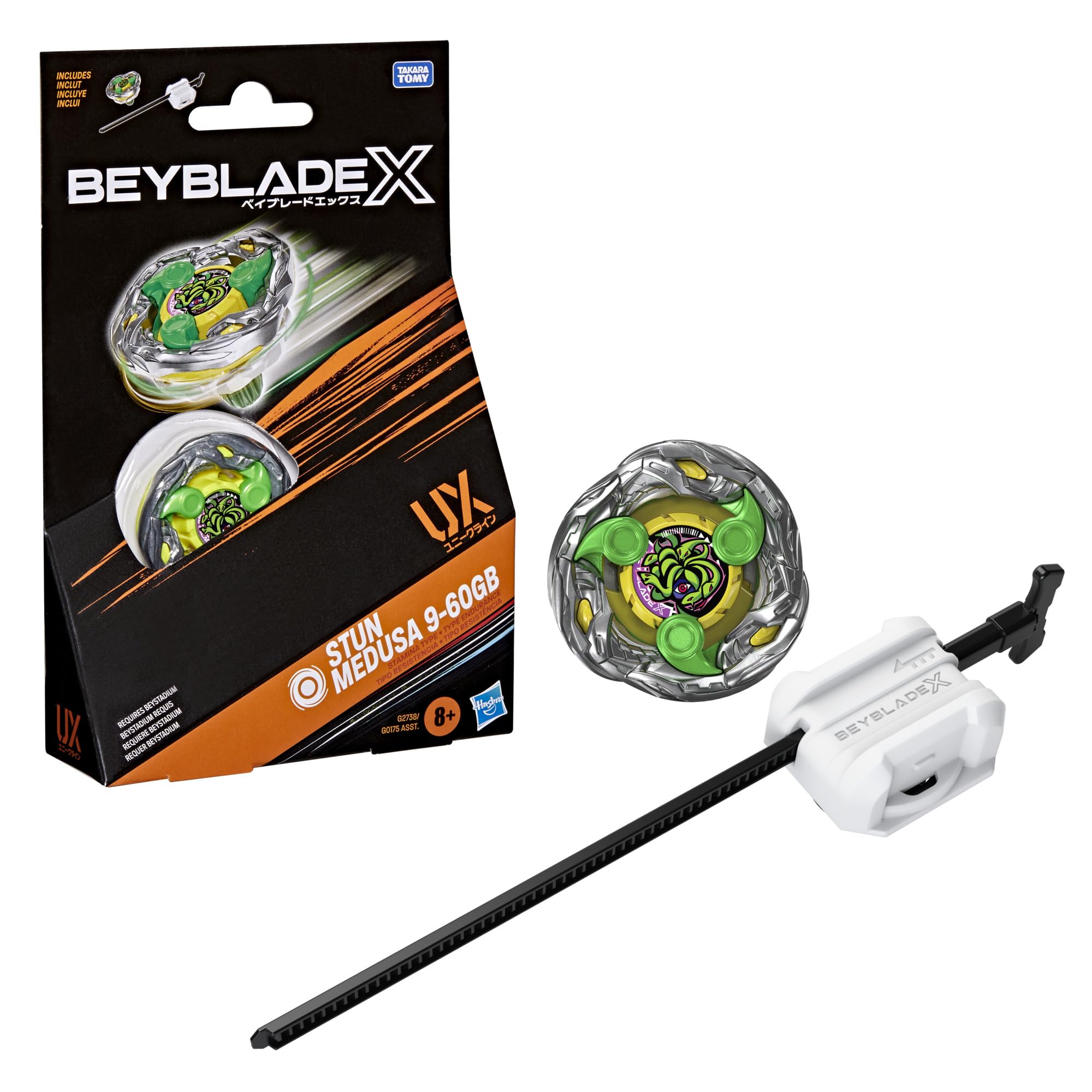 Hasbro Beyblade X, Set Starter Pack Stun Medusa 9-60GB UX con trottola di Resistenza e Lanciatore di Takara Tomy, trottole da Combattimento Giocattolo, dagli 8 Anni in su