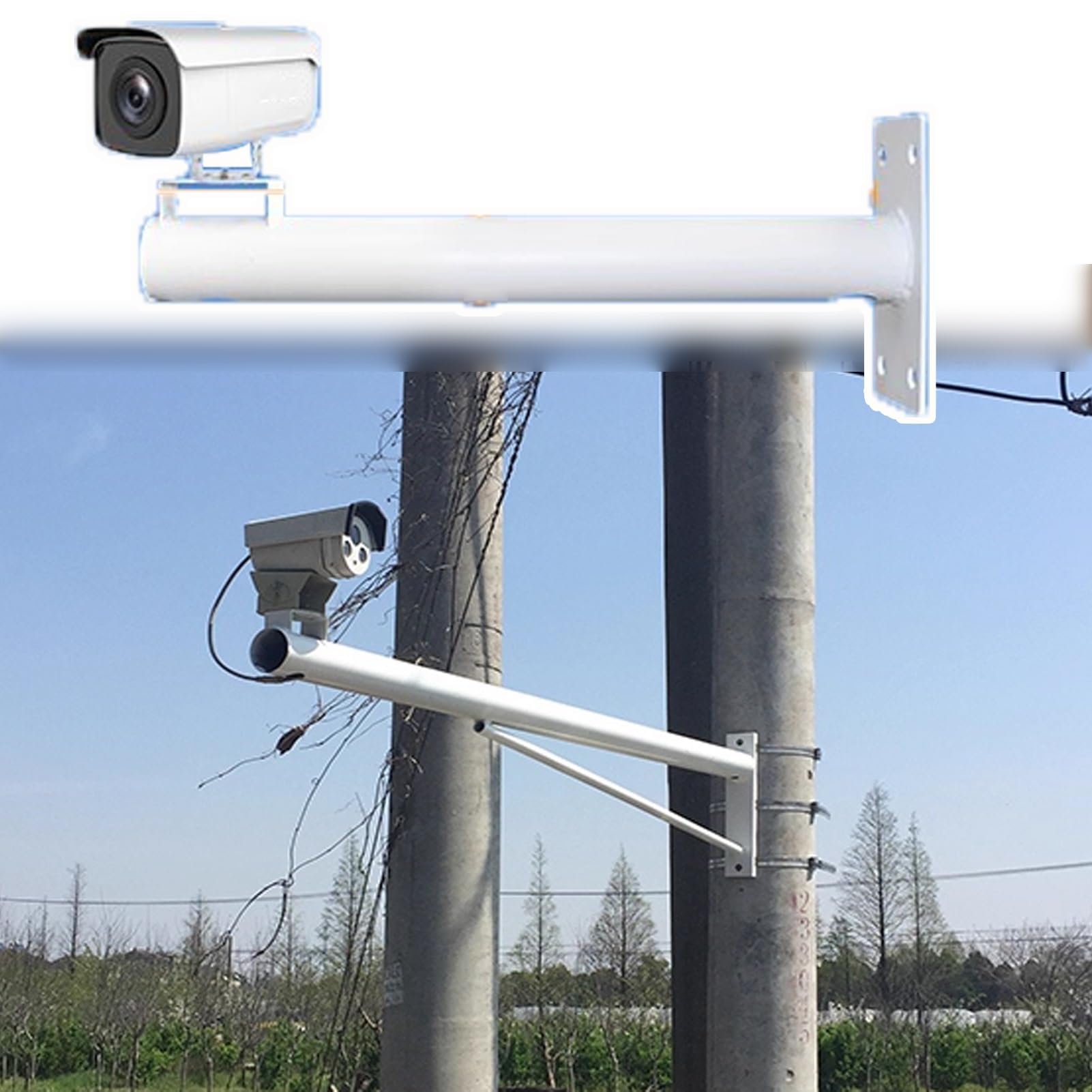 Aioneer Adjustable Security Camera Pole Mount - 1.6 To 6.6 Ft/Ip Surveillance Bracket For Outdoor Corners, Durable Steel, Easy Install, Single Ball Design-Single -0.5 m(1.64 ft)