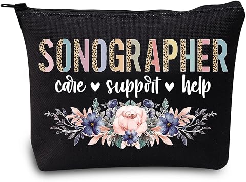 LEALO Sonography Tech Cosmetic Make Up Bag Ultrasound Technician Gift Sonographer Care Support Help Makeup Zipper Pouch Bag Sonographer Black