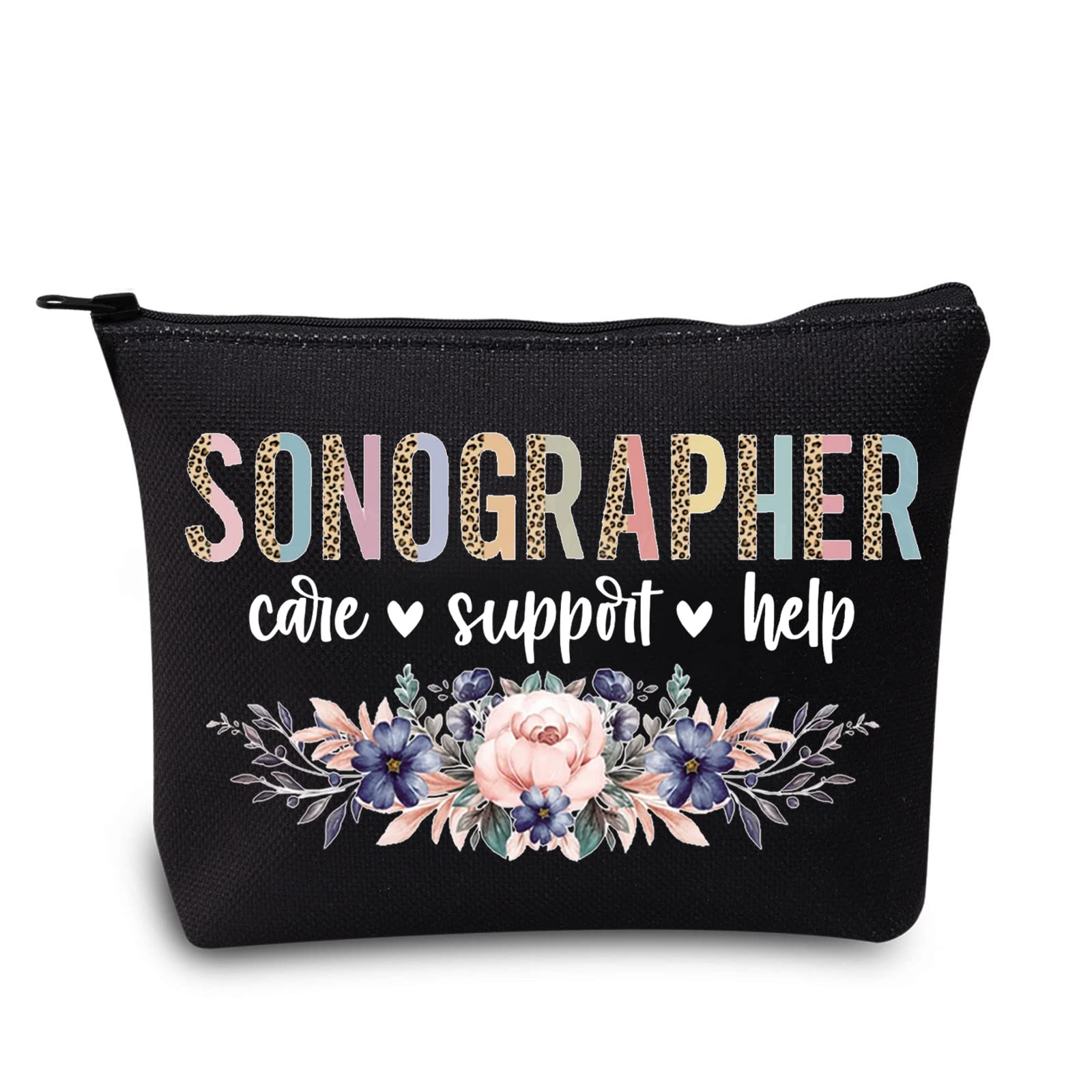 LEVLO Sonography Tech Cosmetic Make Up Bag Ultrasound Technician Gift Sonographer Care Support Help Makeup Zipper Pouch Bag For Women Girls, Sonographer Black, Make Up Bag