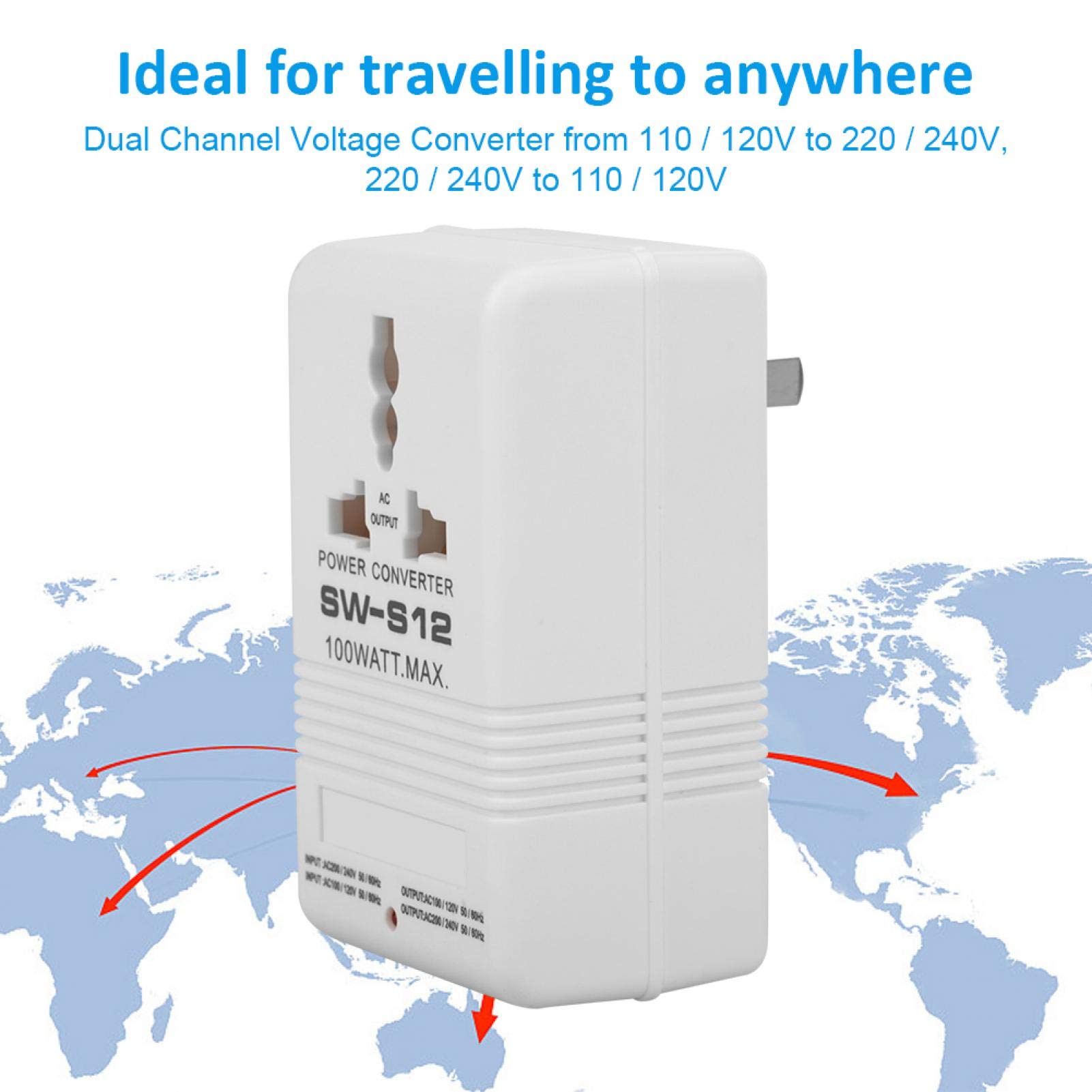 Akozon Transformador Convertidor De Voltaje 100W, Convertidor De Voltaje Doble, Transformador De Potencia, Ideal para Viajes, Conectores Estándar CN, Soporta Dispositivos Pequeños
