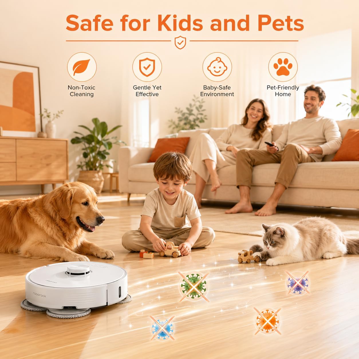 Floor Cleaning Solution Compatible with Roborock Cleaning Solution, Residue & Streak Free, Suitable for All Robot Vacuum Cleaners and Wireless Wet Dry Dual-Use Vacuum Cleaners (Orange)
