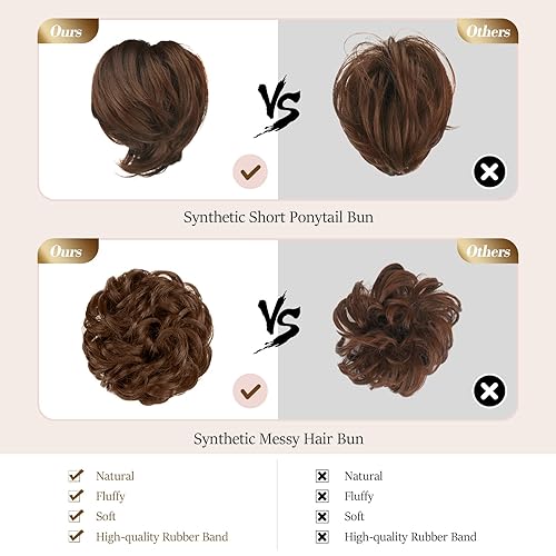 Miniatura 4 de Sidaila 2 extensiones de cabello sintético para moño desordenado, rizado, lacio, corto, moño recogido, elegante para mujeres (marrón oscuro)