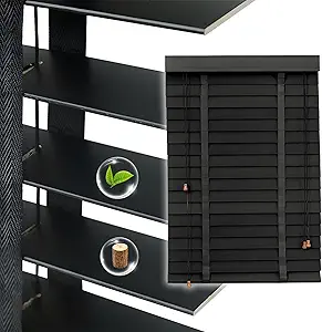 2" Slats Black Wood Blinds for Indoor Windows, Custom Wood Window Blinds, Wooden Venetian Horizontal Blinds & Shades for Indoor Windows, Office, Living Room, Bedroom